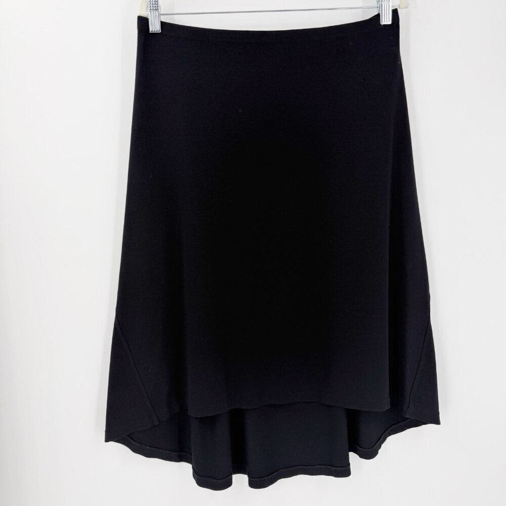 Eileen Fisher L Black A-Line Modest Knee Length Stretch Knit Skirt Minimalist